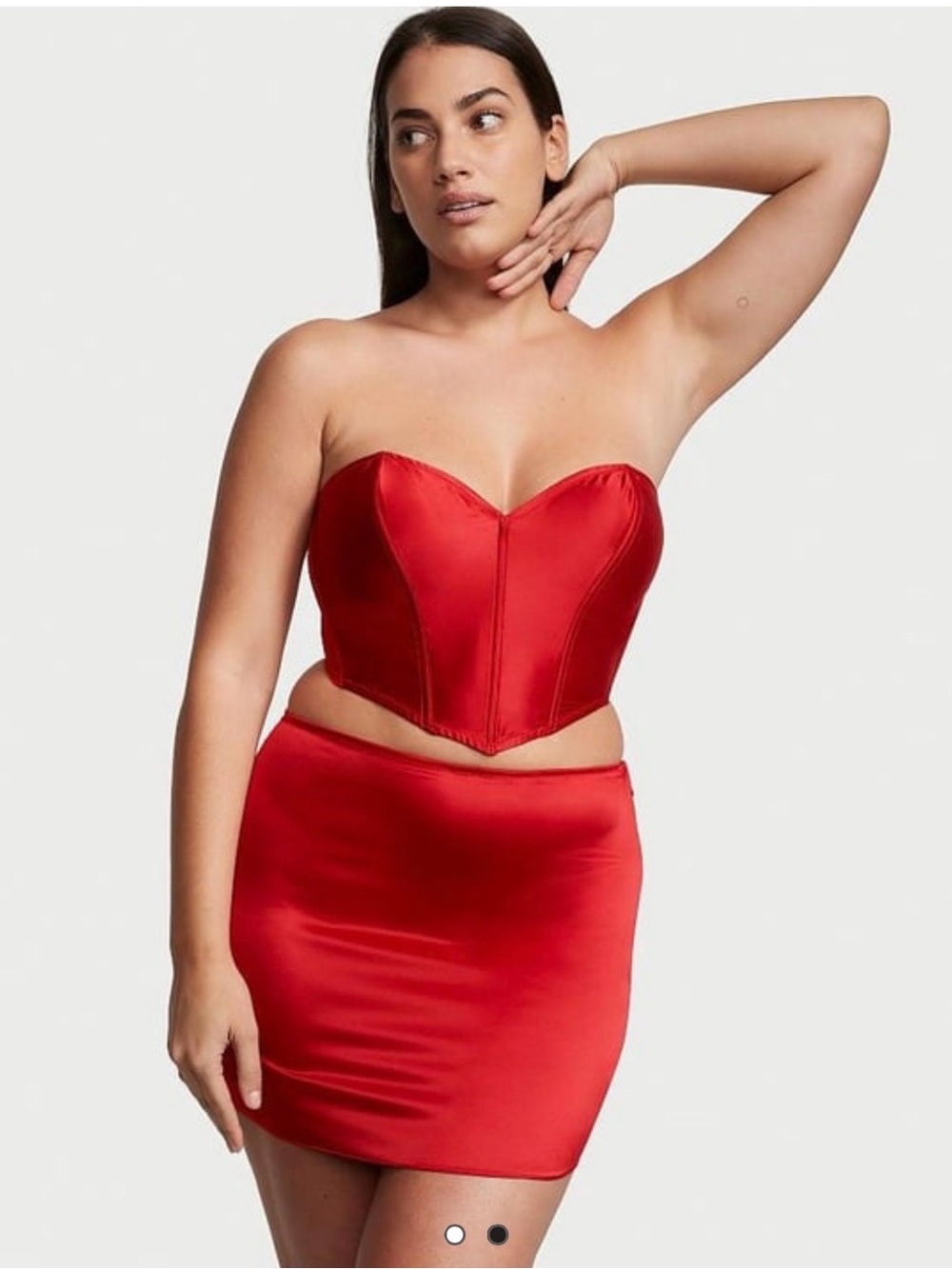 Victoria secret Strapless Red Satin Corset Top and Mini Skirt Set